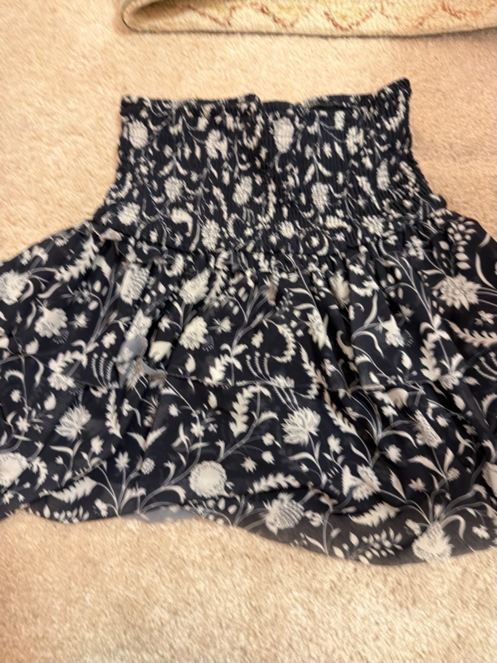 Zara Navy and White Floral Smocked Tiered Skirt